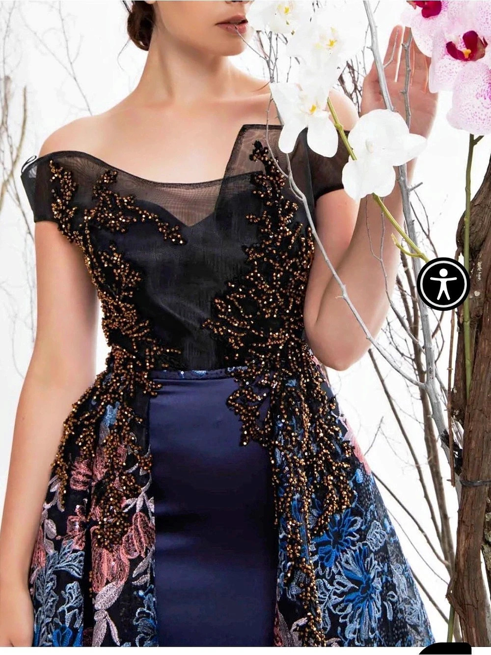 Floral Embellished Dress in Black & Blue